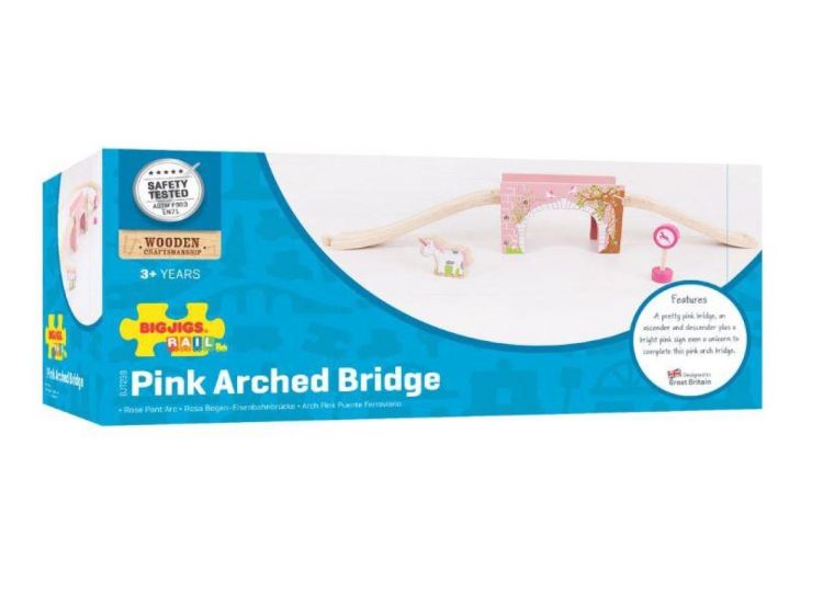 BIGJIGS Roze houten treinbrug (1365) - SPADT - speelgoed met advies