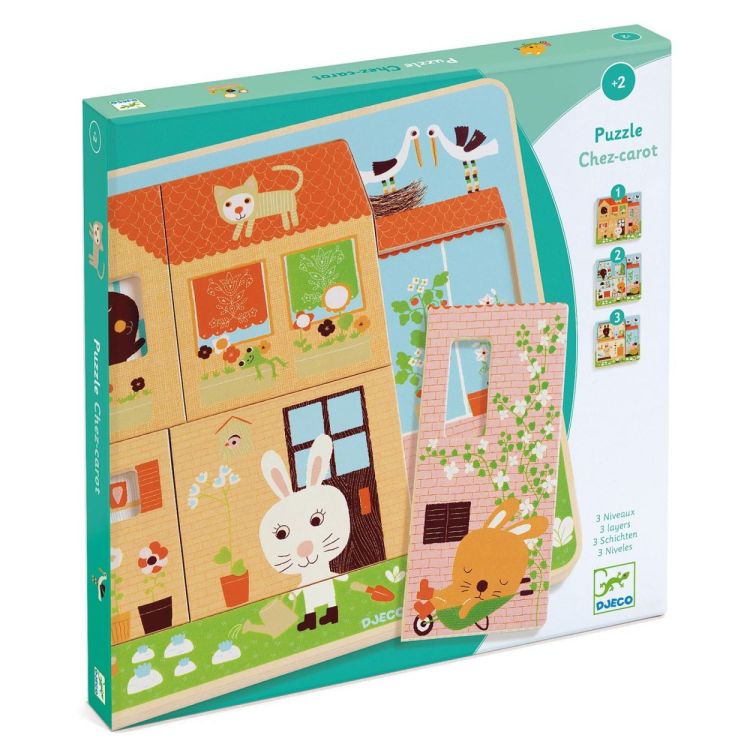 Djeco Houten Puzzel 'Chez Carrot' (3 lagen) (dj01480) - SPADT - speelgoed met advies