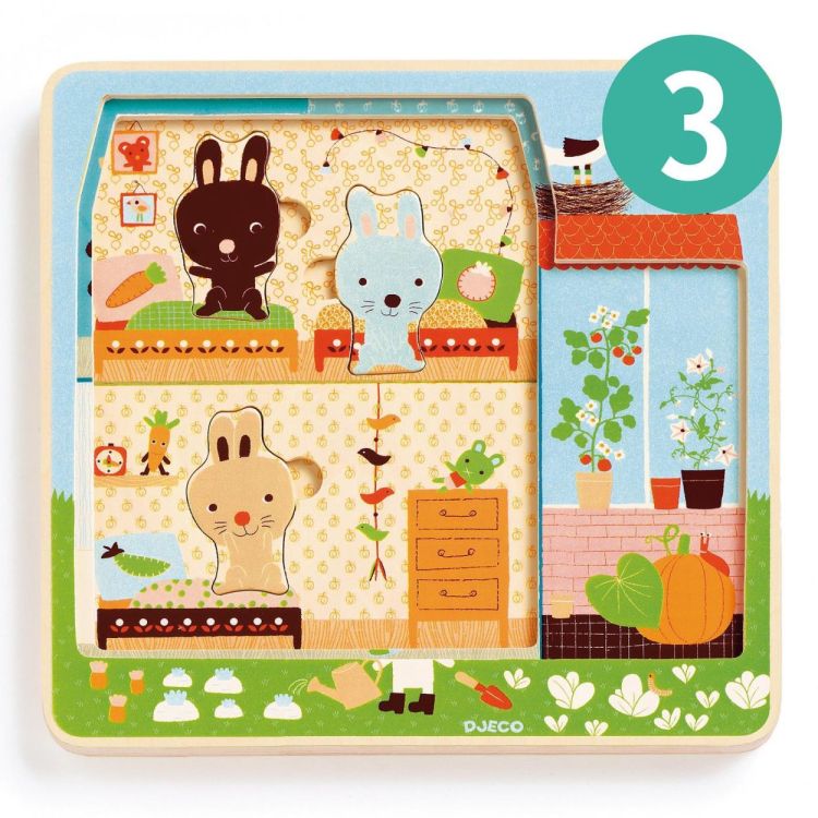 Djeco Houten Puzzel 'Chez Carrot' (3 lagen) (dj01480) - SPADT - speelgoed met advies