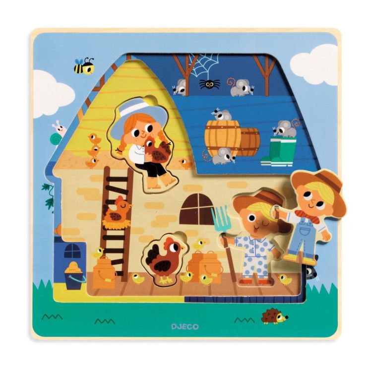 Djeco Houten Puzzel 'Chez-Moo' (3 lagen) (dj01482) - SPADT - speelgoed met advies