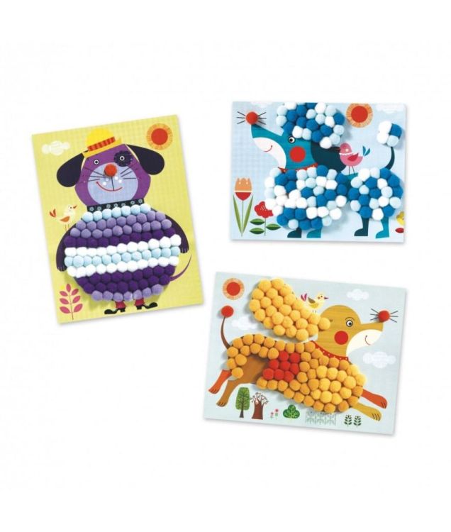 Djeco Pom pons Collage maken Hondjes (dj09867) - SPADT - speelgoed met advies