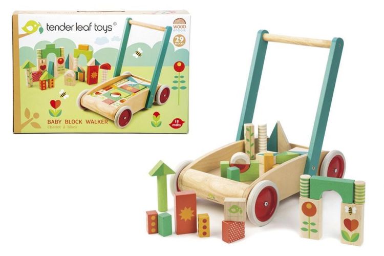 Tender Leaf Toys Houten Loophulp/loopwagen met blokken (4608464) - SPADT - speelgoed met advies