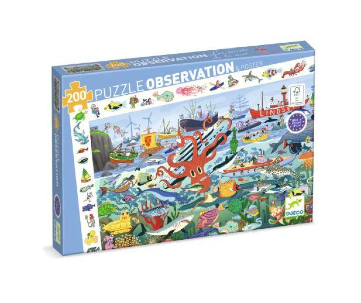 Djeco Observatiepuzzel 'De Geheimen van de Zee' (200) (dj07460) - SPADT - speelgoed met advies