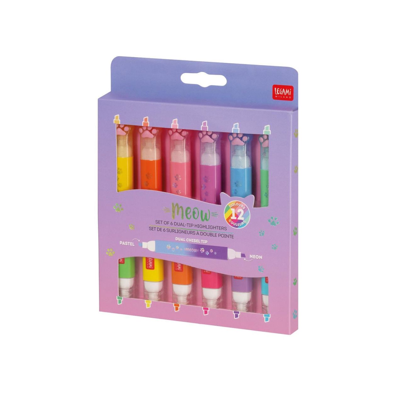 Legami Set van 6 Dubbelzijdige fluostiften Meow (MHL0002) - SPADT - speelgoed met advies
