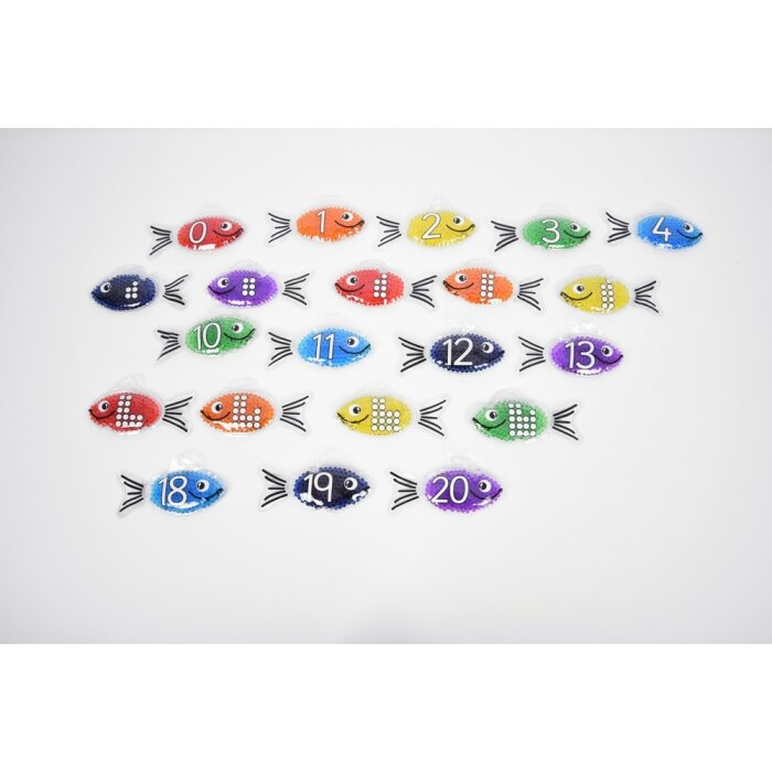 21 gelvissen in verschillende regenboogkleuren. 